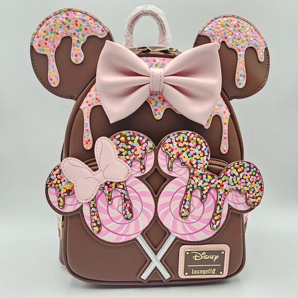 Loungefly Disney Minnie Mouse Chocolate Lollipop Ears Brown Mini Backpack Bag - Picture 2 of 12